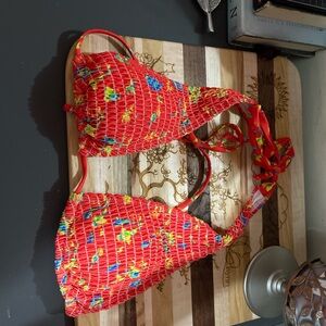 Vibrant Red Floral Bikini Top
